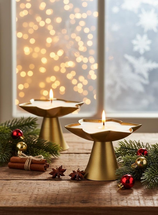 Sacch Metal Flower Tealight Candle Pair | Elegant Home Décor Candles for Living Room, Christmas & Festive Styling - Set of 2 (150 GMS) - Image 3